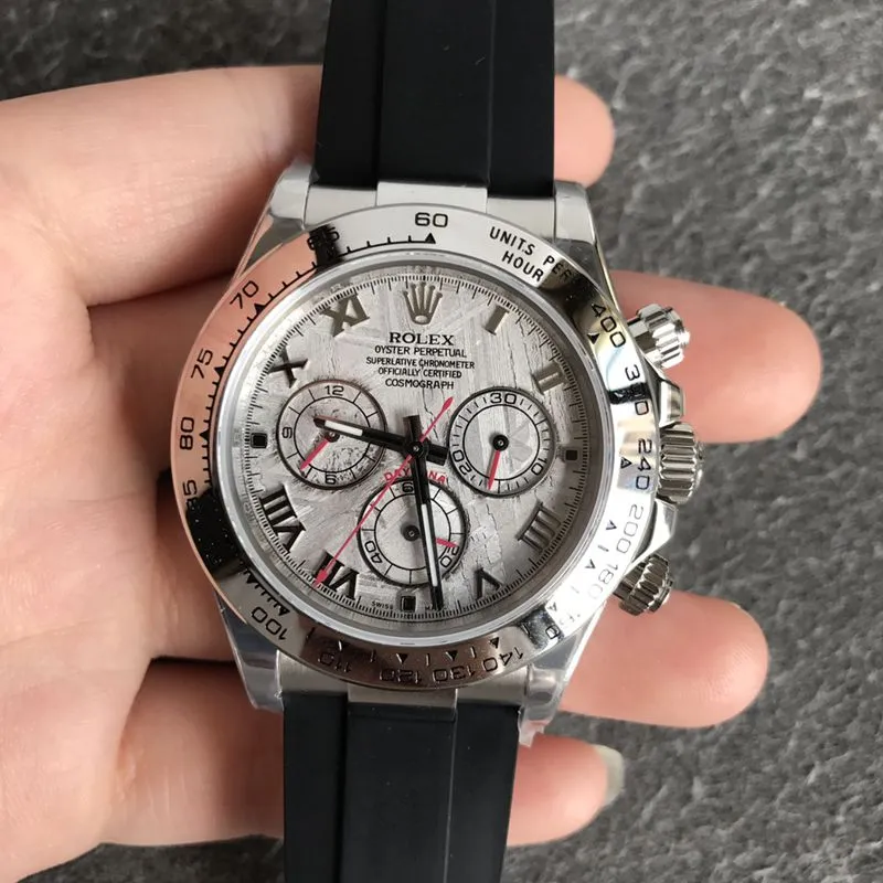 Rolextop-tierhigh-quality watch white gold Daytona series meteorite face men's mechanical watch front view