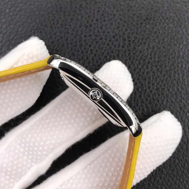 YFtop-tier watch Hermès white dial yellow belt quartzleather strap women's watch back cover picture