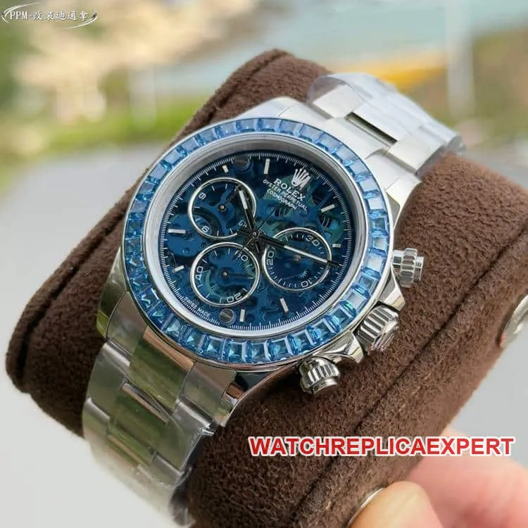 PPMRolexDaytonatop-tier blue hollow dialdiamond bezelsteel bracelet braceletlive photos