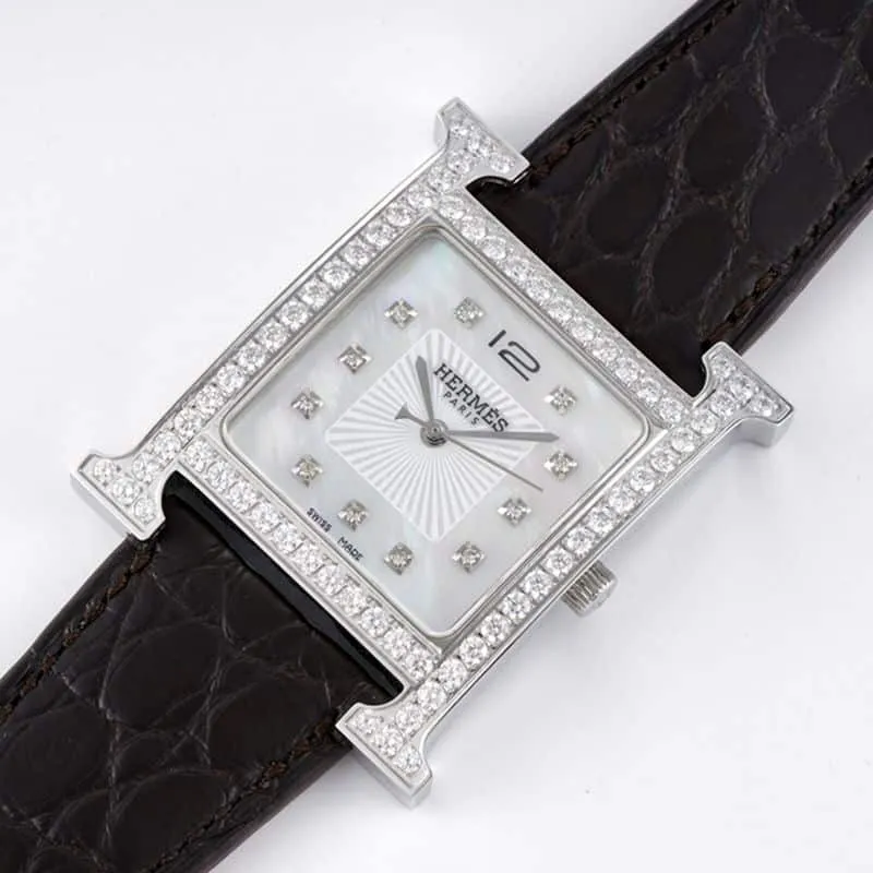 Hermès top-tier watch HeureH three-hand series ladies quartzleather strap casual watch back cover picture