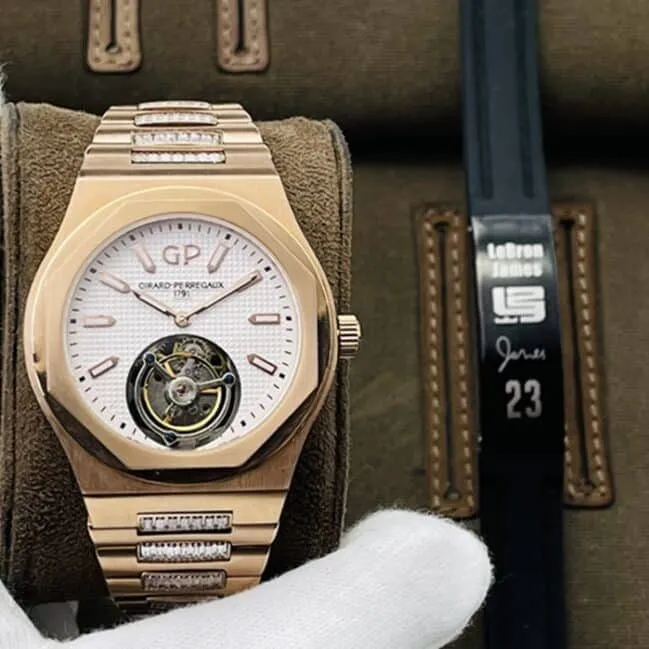 top-tier watch Girard-Perregaux men's white dial gold belt laurel series tourbillon watch front view