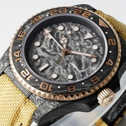 top-tier replicaRolex men's watch GMT-Master series fully automatic movement black dial brown belt men's model front view