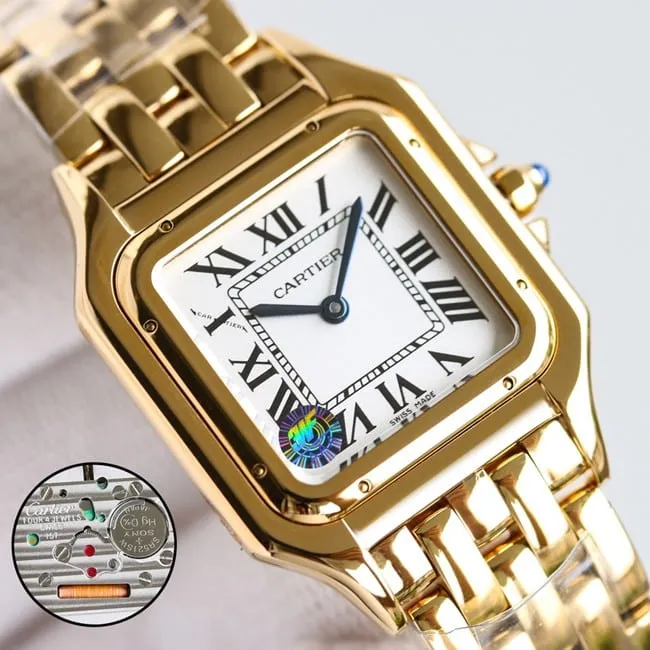 top-tier replicaCartier watch cheetah series women's white dial gold belt quartz front view