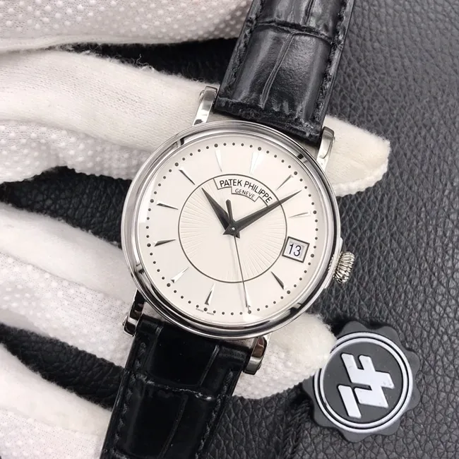 ZF Factorytop-tier watch Patek Philippe men's white dial black belt classic 5153 series leather strap watch front view