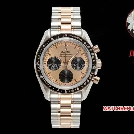 Omega Speedmaster pink gold plate gold steel bracelet model 310.20.42.50.99.001front live photo