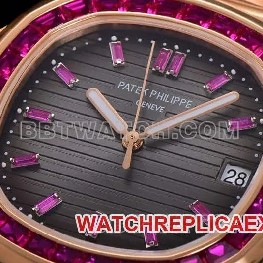 E7 factory Patek Philippe sporty and elegant top-tier black gradient disc pink diamond bezelNautilus5711front live photo