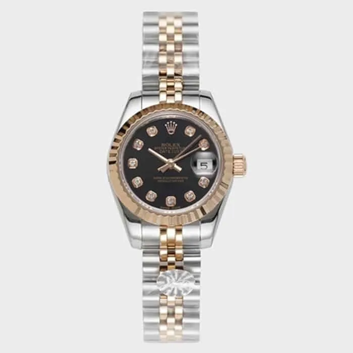 Top-tier watch Rolex women's black dial Date just steel bracelet watch back cover picture