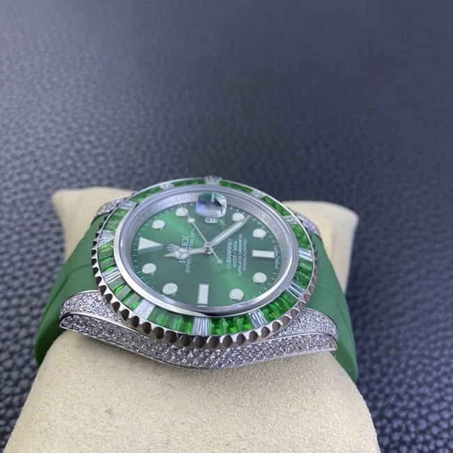 Rolextop-tier watch men's green dial green strap submarine series mechanical front view