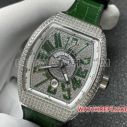 Frank Muller optimal watch ABF factory V45 diamond disc diamond case green leather braceletfront live photo