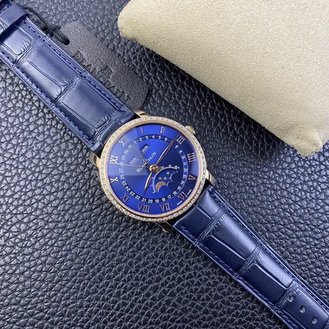 OM Factorytop-tier watch Blancpainvilleret classic series men's blue dial blue belt watch front view