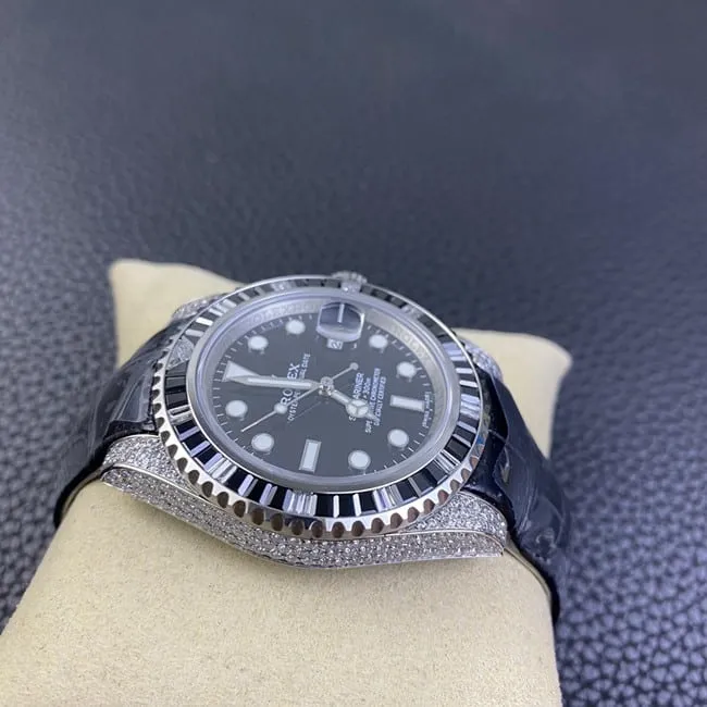 Rolextop-tier watch men's black dial black belt Submariner series fully automatic movementleather strap back cover picture