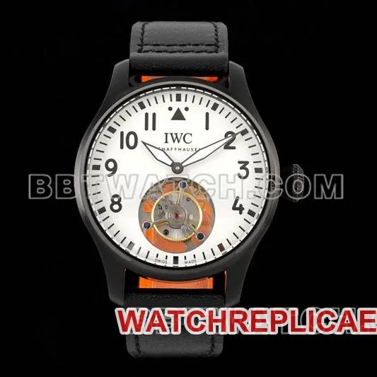 IWC's collectible watch RMS factory pilot white dial black shell tourbillon mechanical leather strap caseback live photo