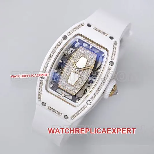 Richard Mille1:1replica watch ZF Factory white ceramicwhite dial diamond mechanical watch RM07-1front live photo