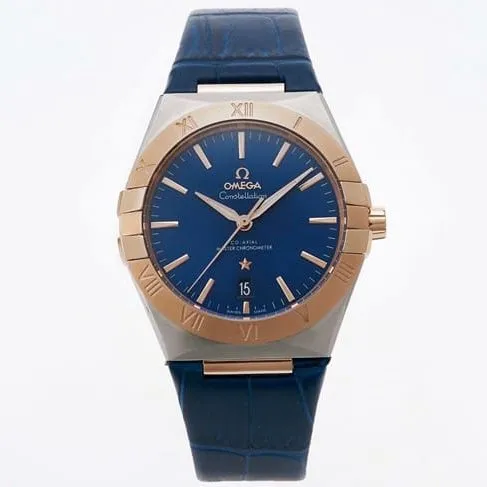 TW factory Omegatop-tier watch constellation series 39mm men's blue dial blue belt automatic movement watch front view