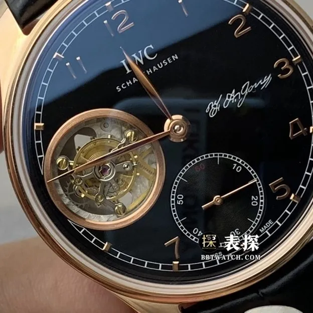 YL Factory IWC Men's Portuguese Top Watch Black Tourbillon Leather Strap Pictures and Price Deployment Clasp Real Shots