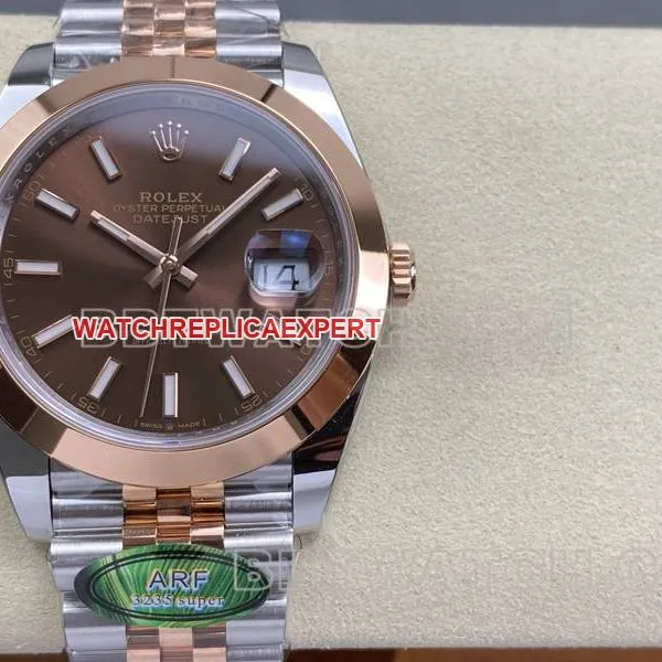 Rolex watch ARF Factory log 41mm aperture brown disc 3235 rose goldsteel bracelet front live photo
