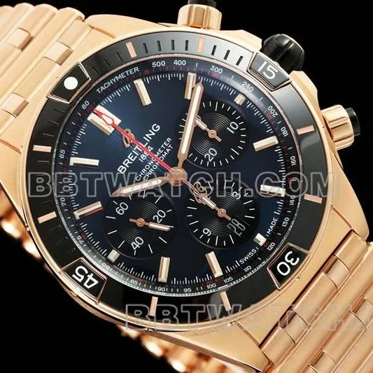 Breitling top collectible watches TF factory mechanical chronograph black disk 44mm rose gold steel belt models front real picture
