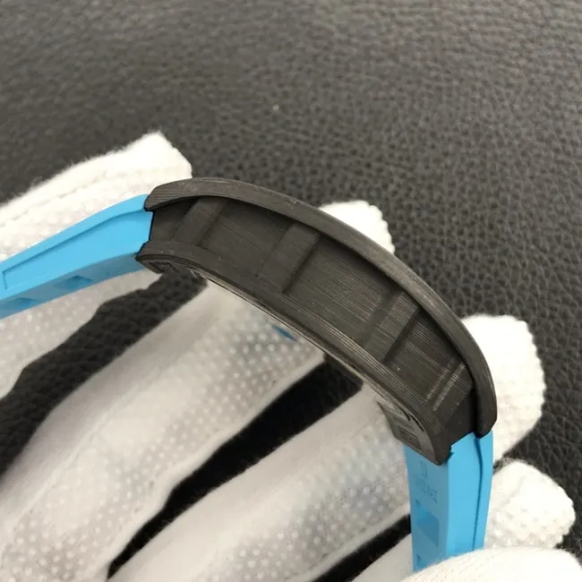ZF Factorytop-tier watch Richard Mille global limited edition men's black dial blue rubber strap mechanical watch front view