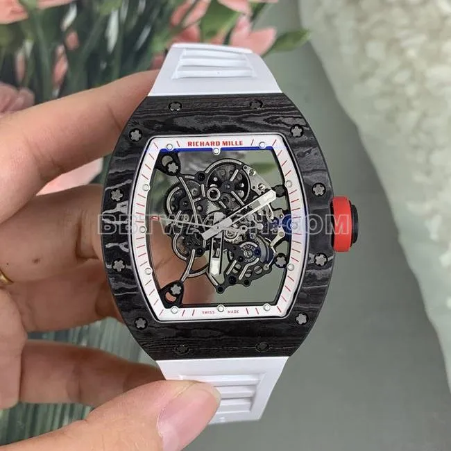 APS factory Richard Mille carbon fiber white rubber bracelet RM055caseback live photo