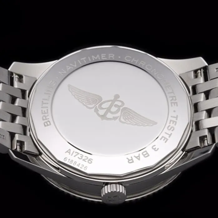 Top-tier watch Breitling men's white dial aviation chronograph1 series steel bracelet watch front view