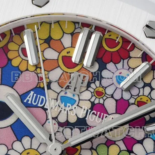 Audemars Piguettop-tier watch APS factory Royal Oak flower pattern dial white ceramicsteel bracelet model 15500front live photo