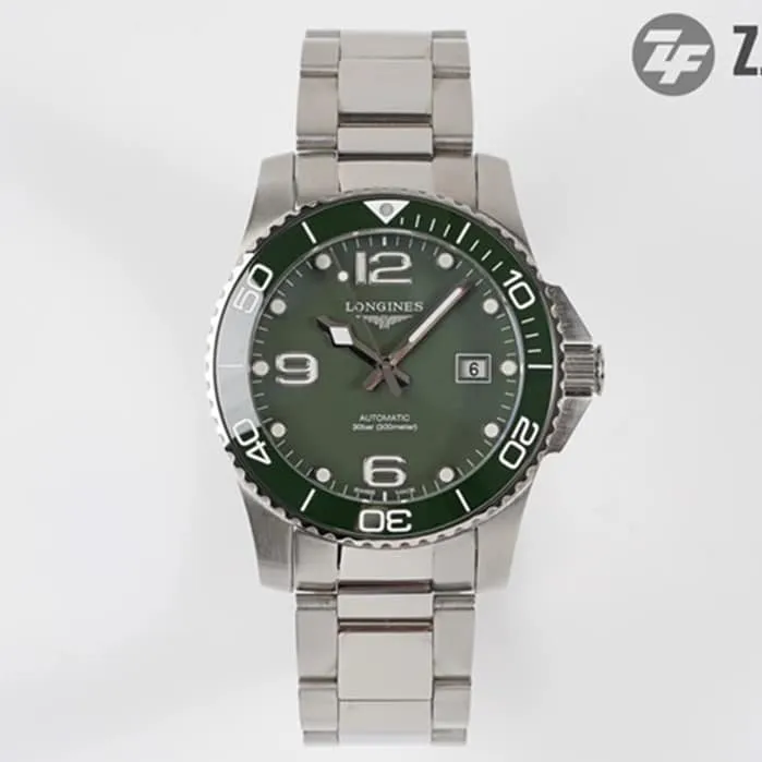 top-tier watch Longines men's green dial Concas series mechanical steel bracelet watch front view