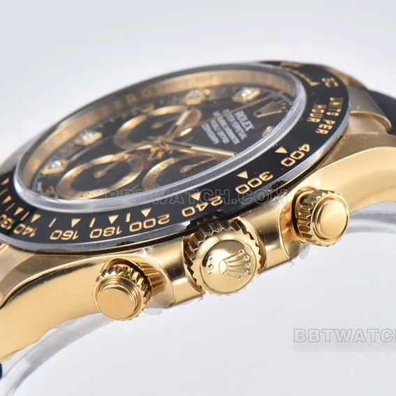 C Factory RolexDaytona1:1super cloneblack dialyellow gold rubber model m116518ln-0078front live photo