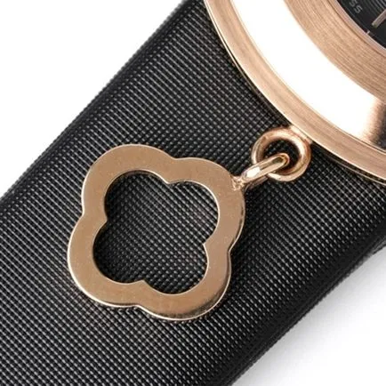 top-tier Van Cleef & Arpels women's black dial black belt Charms Goldquartz watch detail shots
