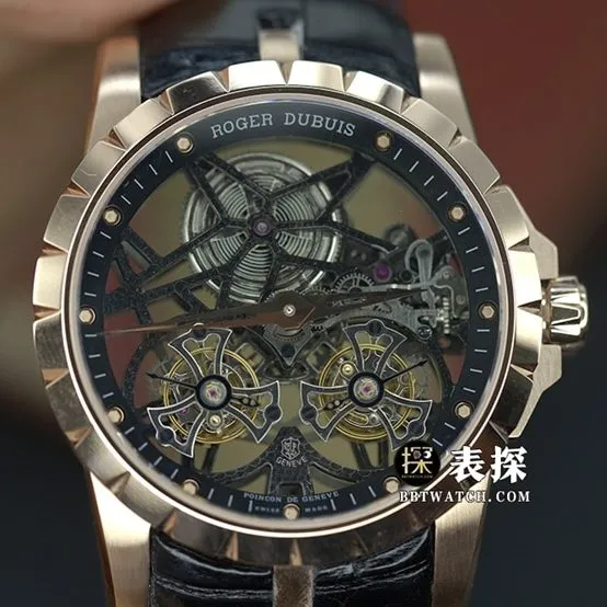 YS King Roger Dubuis 1:1replica watch hollow plate rose gold double tourbillonRDDBEX0283caseback live photo