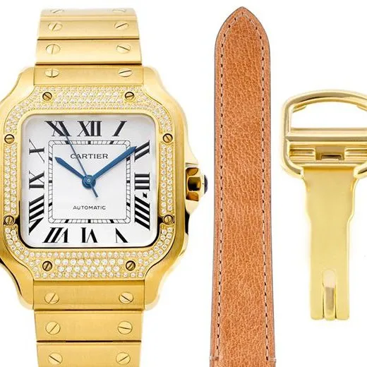 Cartiertop-tiersuper watch Santos series ladies steel braceletwhite dialdiamond gold watch side view