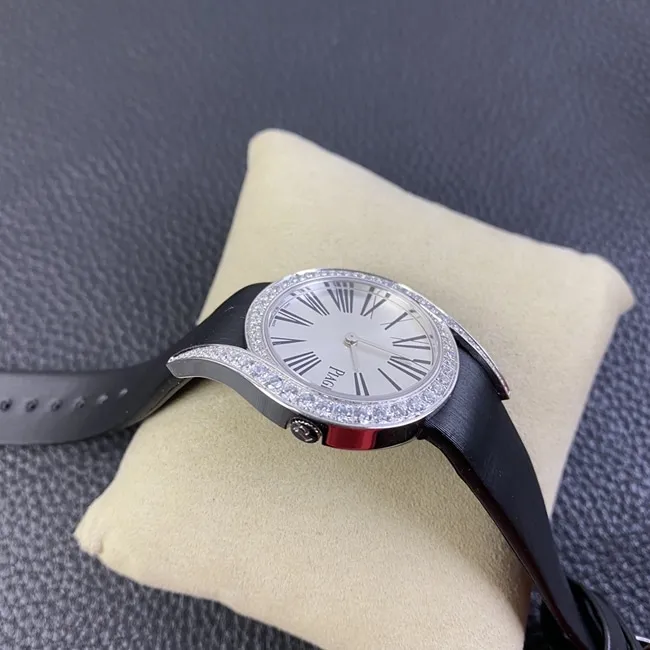 ZF Factory Piaget top-tier watch women's white dial black belt Limelight Galaquartz watch front view