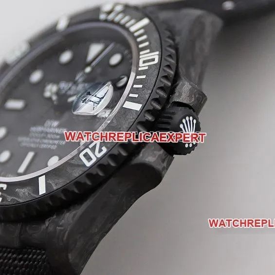 VS FactoryRolexSubmariner1:1super cloneblack dial carbon fiber white ring leather strap style side live photo