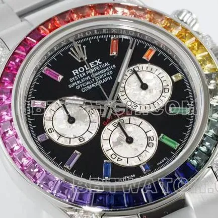 collectible watches DaytonaRX FactoryRolex rainbow diamond bezelblack dial mechanical front live photo