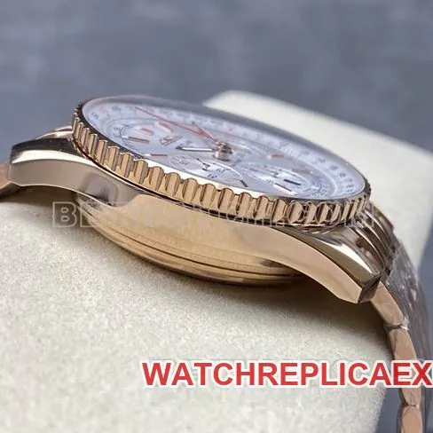1:1replica watch BLS factory Breitling aviation chronograph silver white dialrose goldsteel bracelet front live photo