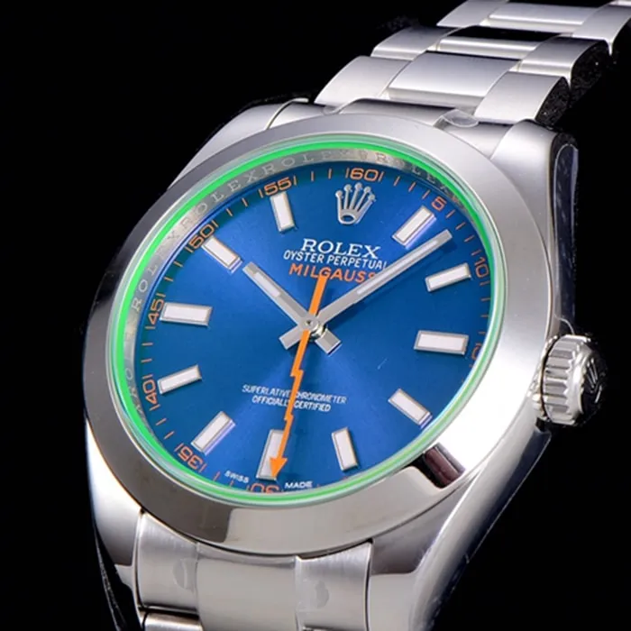 top-tier watch Rolex men's blue dialsteel bracelet watch movement picture