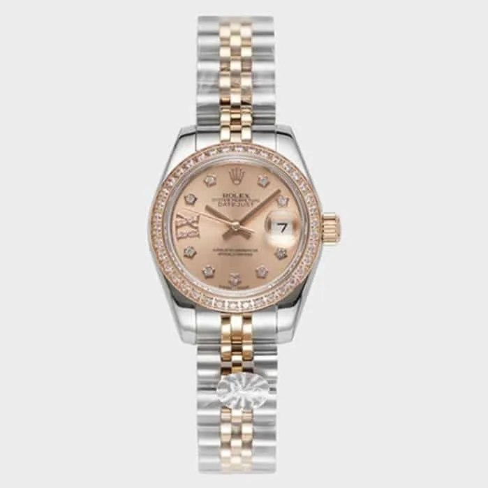 Top-tier watch Rolex women's gold plate Datejuststeel bracelet watch front view