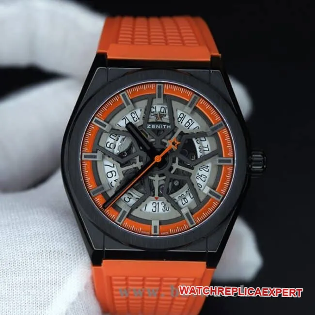 Zenith top-tier watch DEFY men's gray plate hollow mechanical titanium alloy rubber bracelet mechanical watch side view