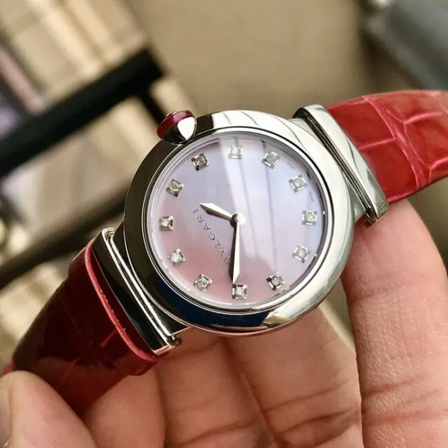 top-tier watch Bvlgari women's pink plate red strap LVCEA series leather strap watch back cover picture