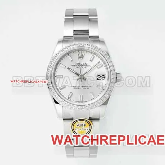 ARF FactoryRolex Log 1:1top-tier replicasilver dial stick hour markers diamond bezel31mm three grid link 278289front live photo