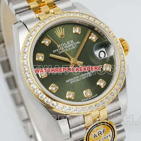 ARF FactoryRolex log top-tier replicagreen dialdiamond bezel31mm gold five-lattice chain link 278383front live photo