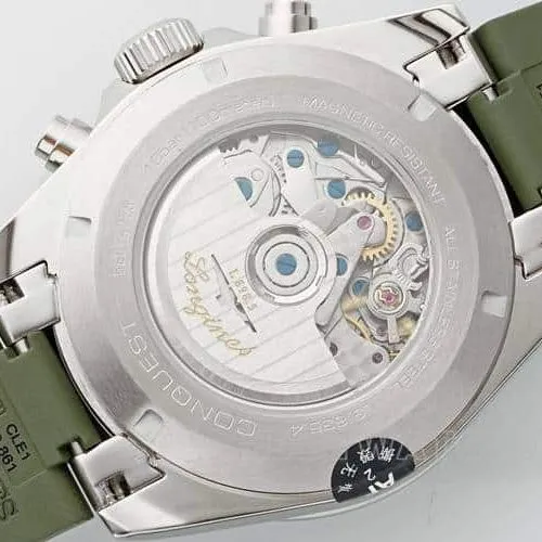 AF Longines Concast stop-tier silver gray dial green rubber model L3.835.4.02.9front live photo