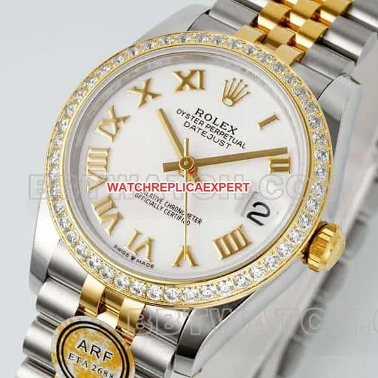 ARF FactoryRolex log 1:1super clonewhite dialdiamond bezel31mm gold five-lattice chain link278383caseback live photo