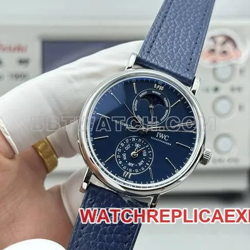 top-tier watch Portofino GR factory IWC blue dial blue leather strap model front live photo