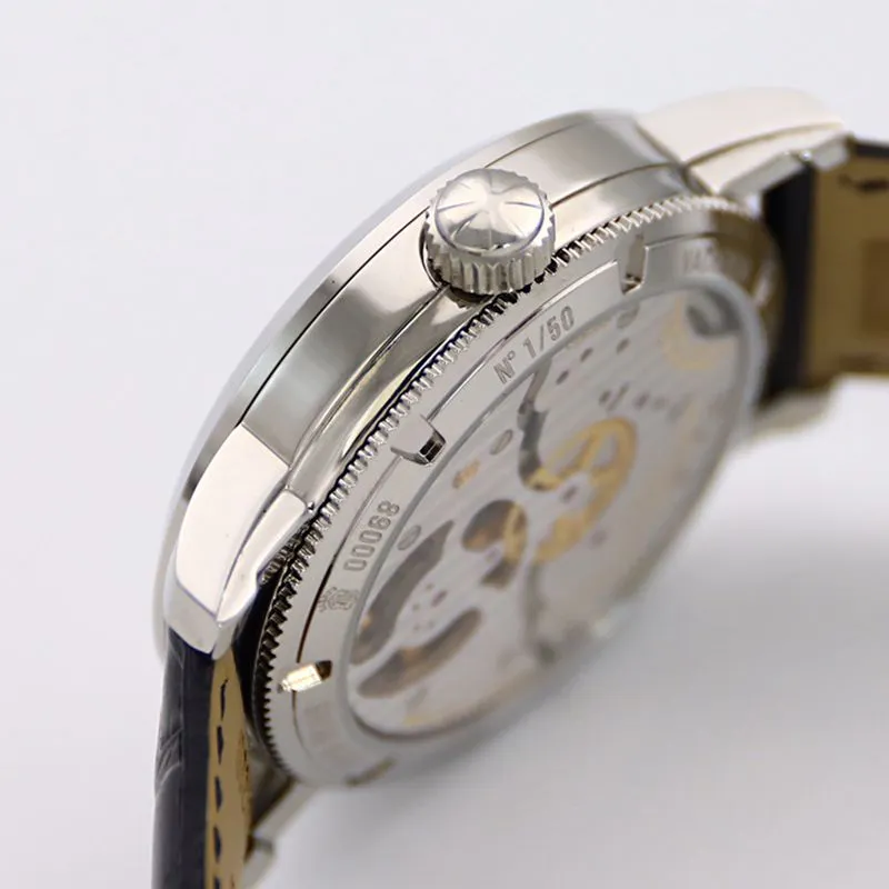 Vacheron Constantintop-tier watch Traditionnelle series tourbillonleather strapblack dial men's watch front view