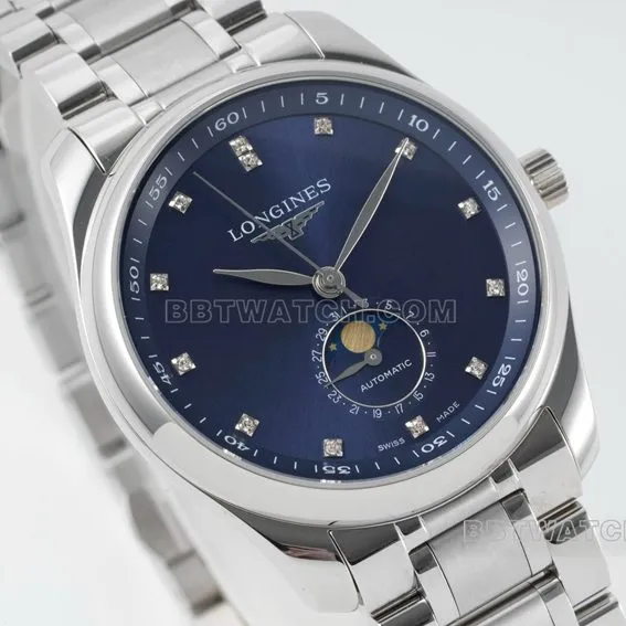 APS factory Longines watchmaking tradition watch blue dialmoon phasesteel braceletL2.919.4.97.6front live photo