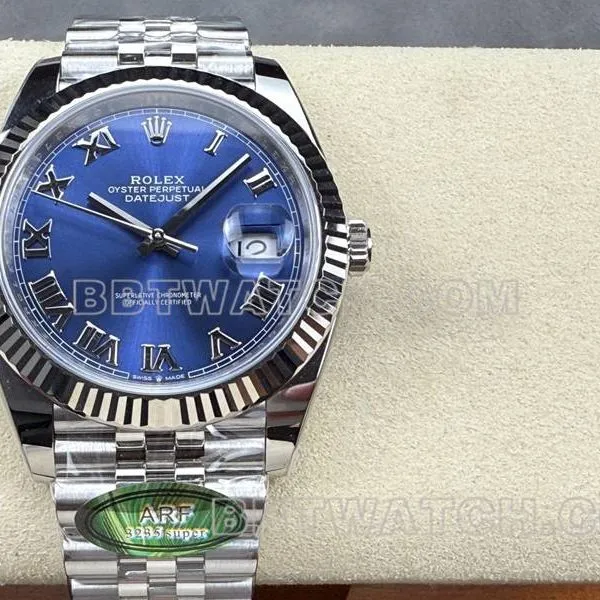 Rolex1:1replica watch ARF Factory log 41mm blue dial Roman numerals 3235 steel bracelet front live photo
