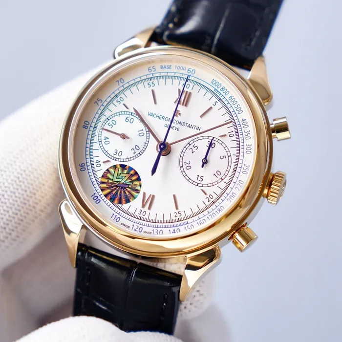 top-tier watch Vacheron Constantin men's white dial1955 series leather strap watch movement picture front view