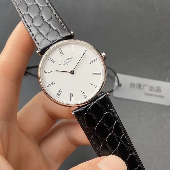 top-tier watch Longines couple watch white dial blue belt elegant Jialan series quartzleather strap watch clasp picture