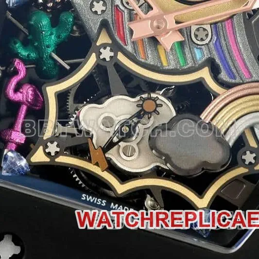 Richard Mille men's top-tier smiley tourbillon black shell yellow leather strap model RM 88front live photo