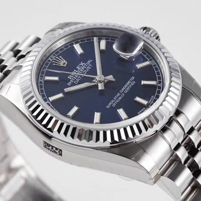 top-tier watch Rolex men's blue dial Oyster Perpetual Datejust 31mm series steel bracelet watch front view